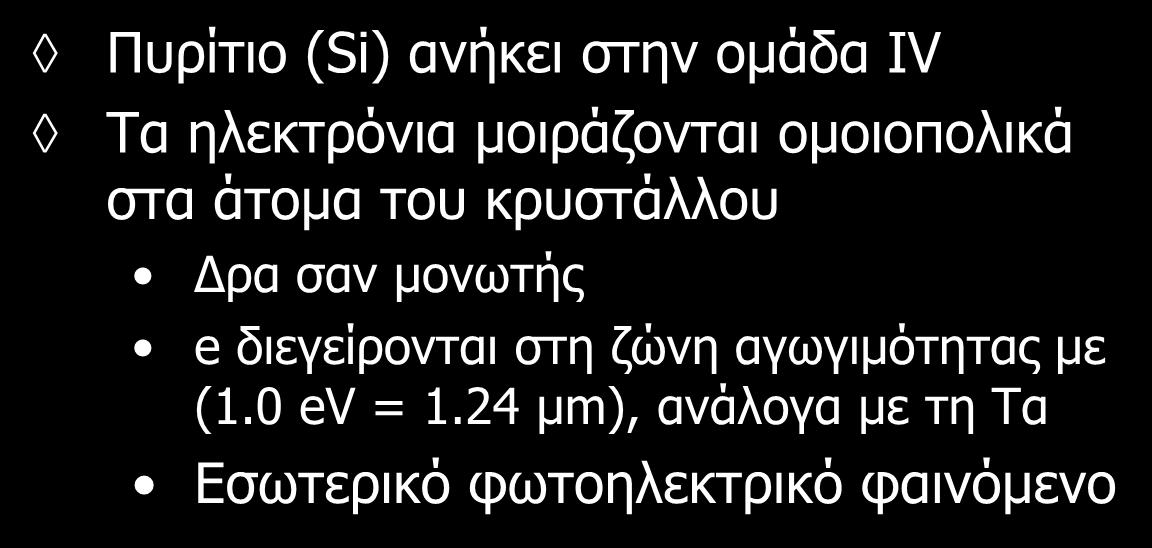 CCD και φωτονικοί ανιχνευτές στο IR: ίδια φυσική Πυρίτιο (Si) ανήκει στην