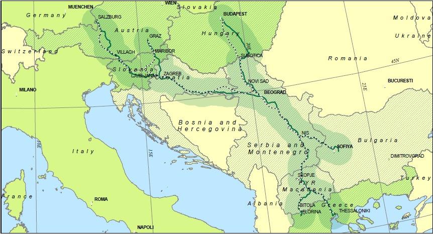 Εικόνα4.16:Διάδρομος-Χ:Σάλτσμπουργκ Λιουμπλιάνα Ζάγκρεμπ Βελιγράδι Σκόπια-Θεσσαλονίκη Πηγή: [74] 4.2.