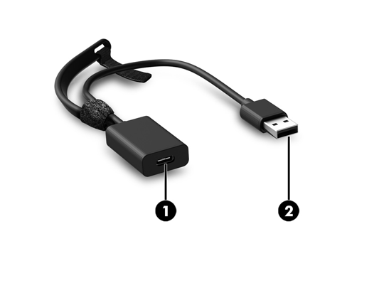 Στοιχεία προσαρμογέα Στοιχείο Περιγραφή (1) Θύρα USB Type-C Συνδέει τον προσαρμογέα στον σταθμό επιτραπέζιας σύνδεσης. (2) Βύσμα σύνδεσης USB 3.