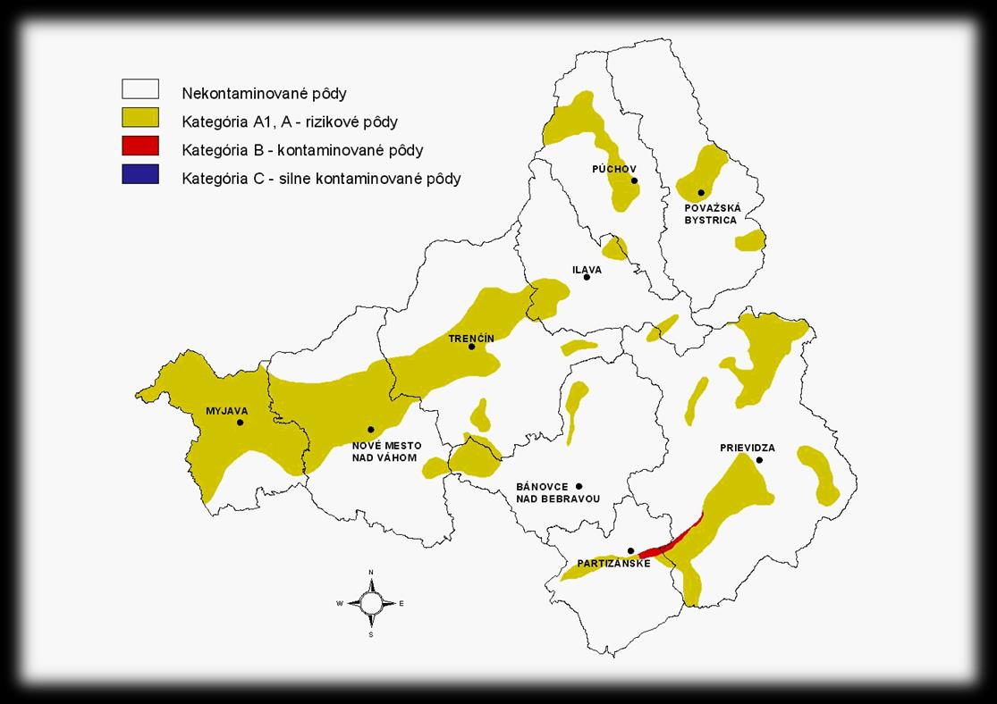 Obrázok 8: Kontaminácia pôd v TSK 5.1.11 Radónové riziko v TSK Obyvateľstvo je vystavené účinkom radónu predovšetkým v budovách.