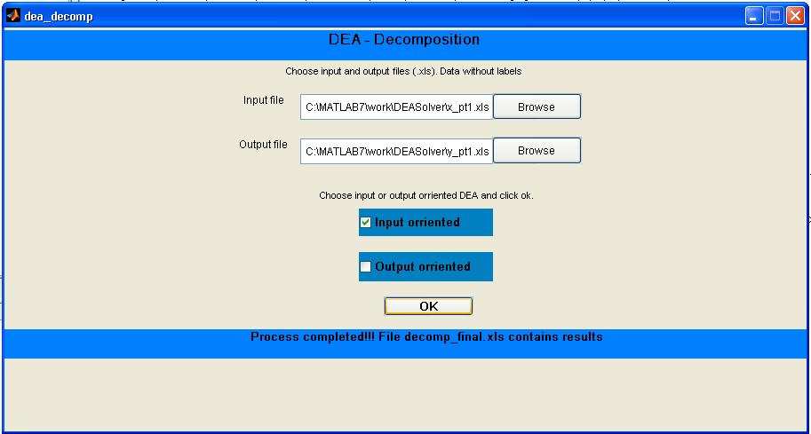 Και σε αυτή την περίπτωση δηµιουργήθηκε γραφικό περιβάλλον (Εικόνα 6) το οποίο καλείται µε την εντολή dea_decomp στο παράθυρο εντολών της MATLAB (µε την προϋπόθεση ότι ο χρήστης βρίσκεται στον