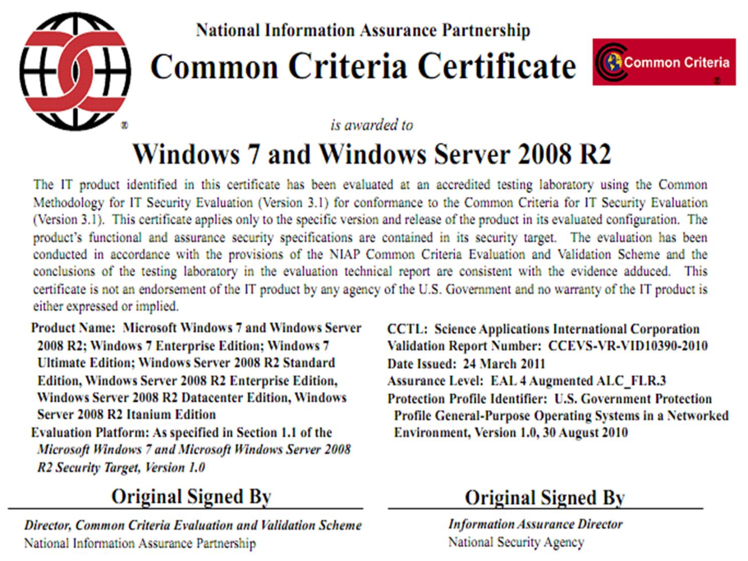 Common Criteria Certificate