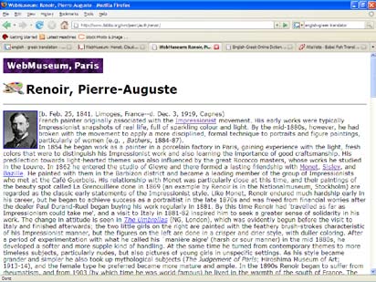 Ε πιμορφωτικό Υποσ τηρικτικό Υλικό για την ενσωμάτωση των ΤΠΕ σ τη μαθησιακή διαδικασία ΠΑΙΔΑΩΙΚΟ ΙΝΣΤΙΤΟΥΤΟ ΚΥΠΡΟΥ, 2008 Συνεχίζουμε επιλέγοντας το Renoir από την αρχική σελίδα για τον