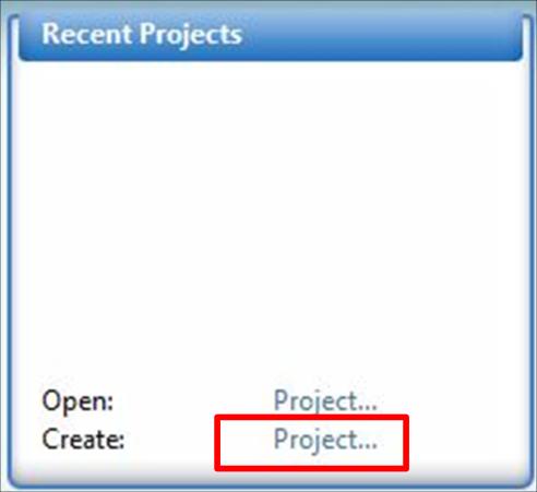 2 ος τρόπος: Από τη Start Page επιλέγουμε Create: Project Προσέξτε ότι και στους δύο τρόπους μετά τις λέξεις New Project και Project ακολουθούν τρεις τελείες.