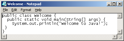 Μεταγλώττιση και εκτέλεση στο Command Prompt Δημιουργία, μεταγλώττιση, εκτέλεση προγραμμάτων Create/Modify Source Code Source code (developed by the programmer) public class Welcome { public static