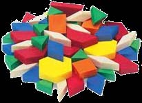 Άλλο Υλικό pattern blocks Είναι πλακίδια με κανονικό σχήμα («σχήματα» είναι ο όρος που χρησιμοποιείται) με τα οποία καλύπτουμε επιφάνειες χωρίς να