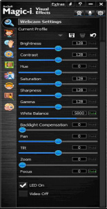Προσαρμογή Πρόσθετων Ρυθμίσεων της Κάμερας Web Μπορείτε να αλλάξετε πρόσθετες ρυθμίσεις της κάμερας web στο ArcSoft Magic-i Visual Effects.