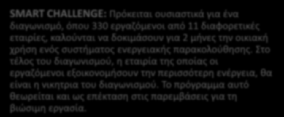 27 Ερευνητική Εργασία E-MANAGEMENT HAARLEM: Αφορά ένα πιλοτικό πρόγραμμα, διάρκειας 4 μηνών, με στόχο την δοκιμή ενός καινοτόμου ενεργειακού βύσματος και ενεργειακών μετρητών απο τους κατοίκους της
