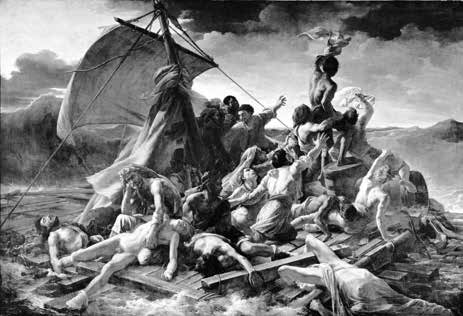 Géricault, refers to the wreck of Don Juan and his companions, inspired by the poem having the same title by Byron: the almost parallel position of the boat with the horizon seems to be washing up