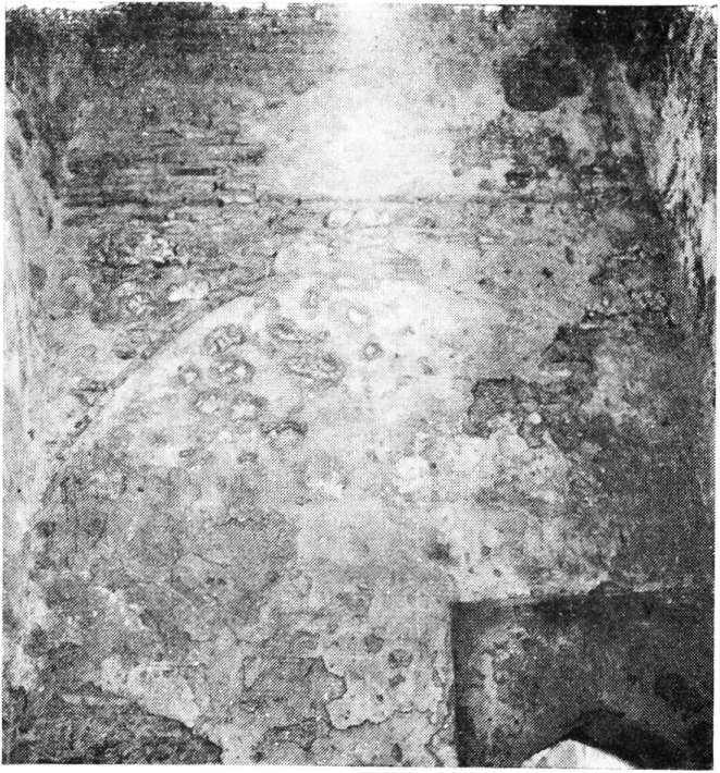 Πίν. 9 a. Χαρακτηριστικό κονίαμα με ίχνη από πόδια και χέρια στον τοίχο του χλιαρού χώρου. β.