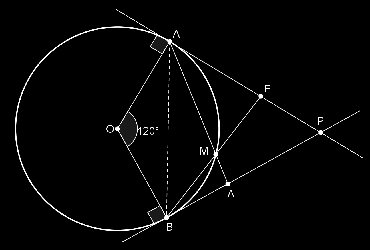 Δίνεται κφκλοσ (Ο, R) και μια επίκεντρη γωνία του ΑΟΒ ίςη με 120 0. Οι εφαπτόμενεσ του κφκλου ςτα ςημεία Α και Β τζμνονται ςτο ςημείο Ρ.