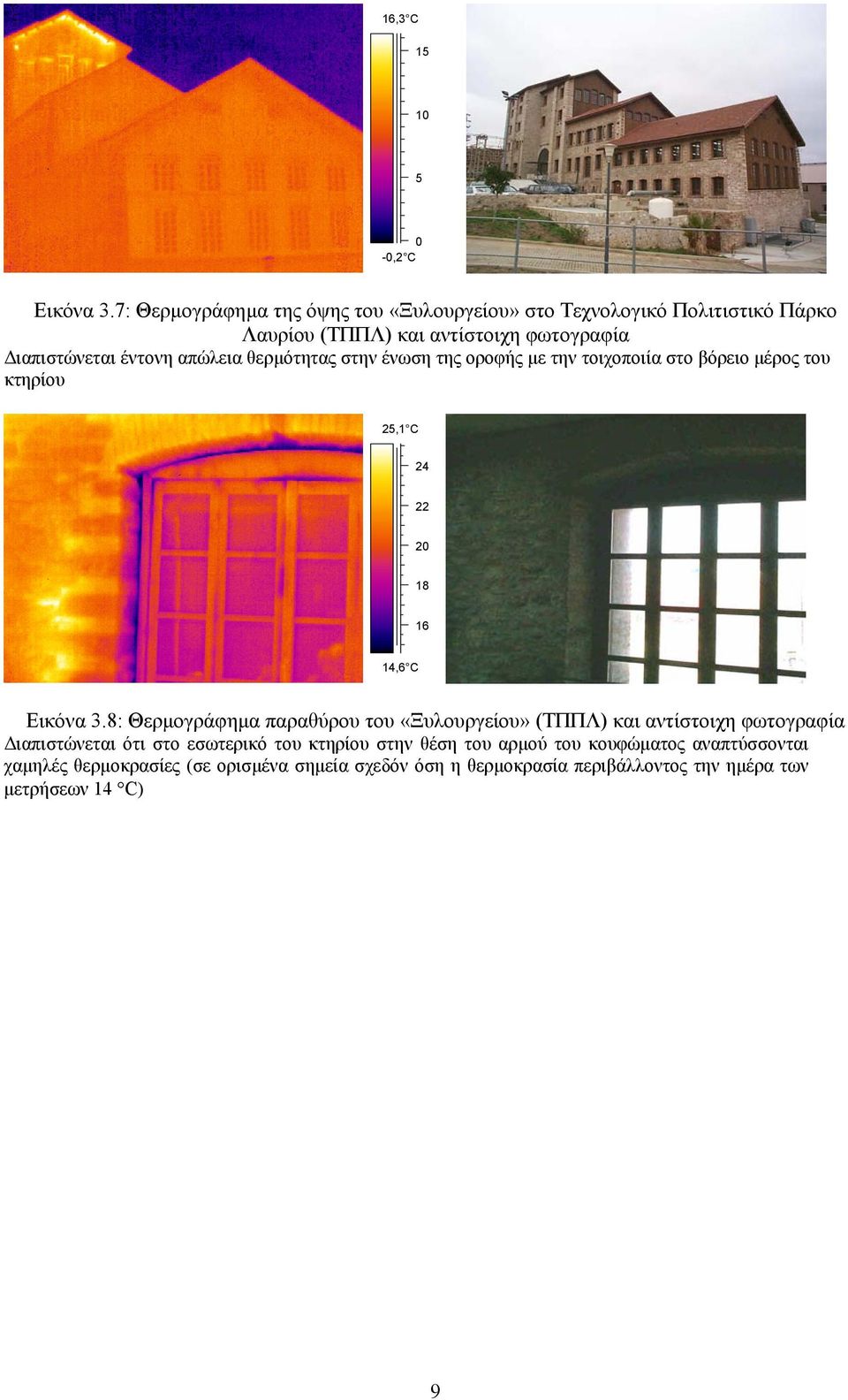 απώλεια θερµότητας στην ένωση της οροφής µε την τοιχοποιία στο βόρειο µέρος του κτηρίου 25,1 C 24 22 20 18 16 14,6 C Εικόνα 3.