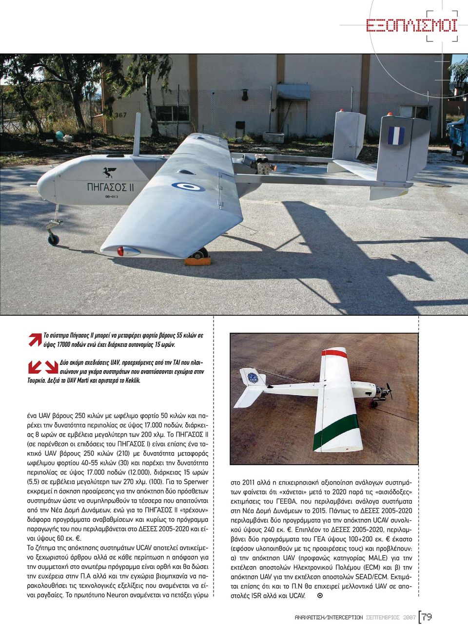 ένα UAV βάρους 250 κιλών µε ωφέλιµο φορτίο 50 κιλών και παρέχει την δυνατότητα περιπολίας σε ύψος 17.000 ποδών, διάρκειας 8 ωρών σε εµβέλεια µεγαλύτερη των 200 χλµ.