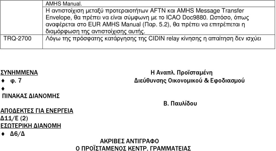 Ωστόσο, όπως αναφέρεται στο EUR AMHS Manual (Παρ. 5.2), θα πρέπει να επιτρέπεται η διαµόρφωση της αντιστοίχισης αυτής.