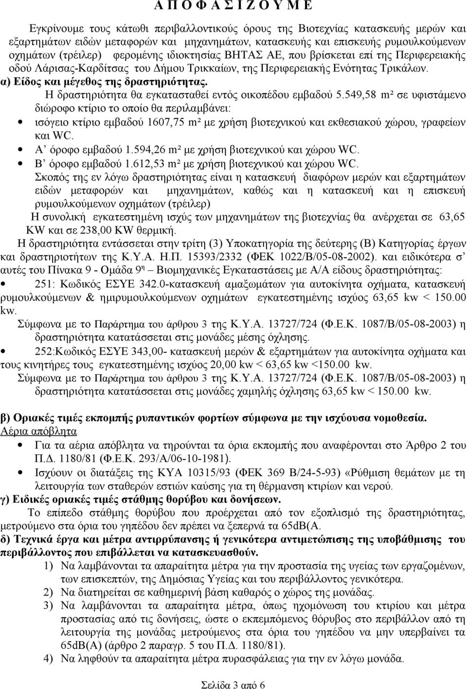 Η δραστηριότητα θα εγκατασταθεί εντός οικοπέδου εμβαδού 5.