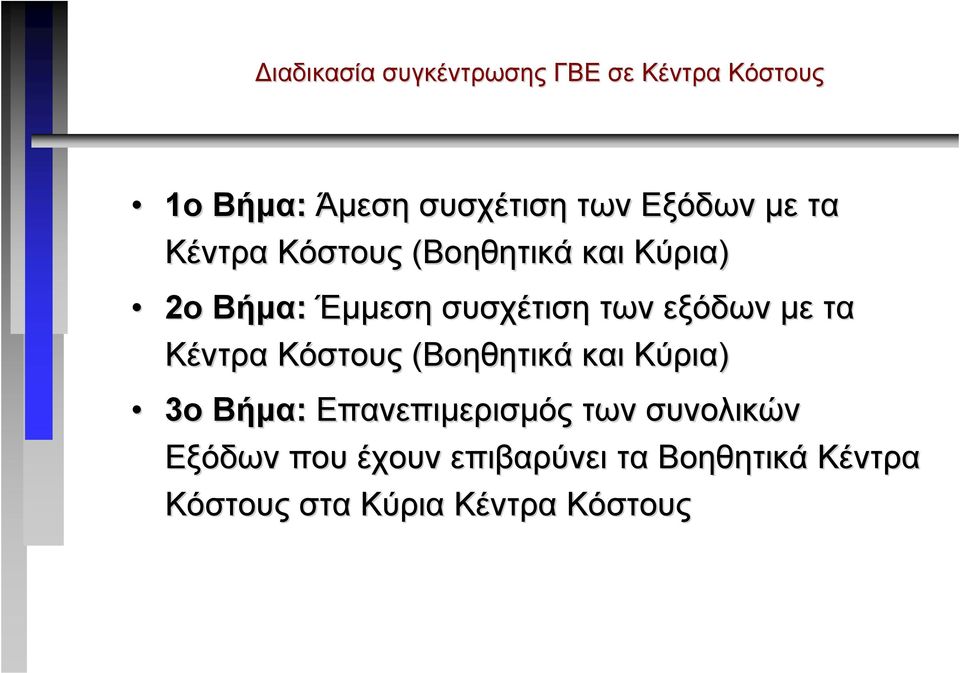 µε τα Κέντρα Κόστους (Βοηθητικά και Κύρια) 3ο Βήµα: Επανεπιµερισµός των