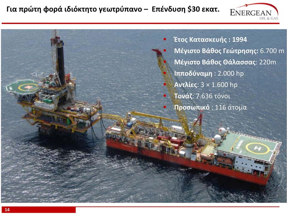700 m Μέγιστο Βάθος Θάλασσας: 220m Ιπποδύναμη : 2.