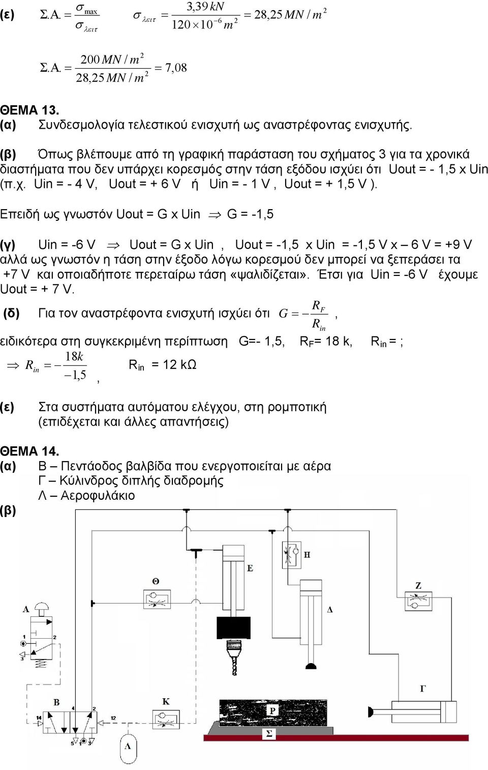 Επειδή ως γνωστόν Uout = G x Uin G = -1,5 Uin = -6 V Uout = G x Uin, Uout = -1,5 x Uin = -1,5 V x 6 V = +9 V αλλά ως γνωστόν η τάση στην έξοδο λόγω κορεσμού δεν μπορεί να ξεπεράσει τα +7 V και