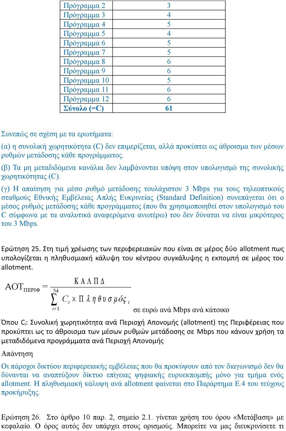 (β) Τα μη μεταδιδόμενα κανάλια δεν λαμβάνονται υπόψη στον υπολογισμό της συνολικής χωρητικότητας (C).