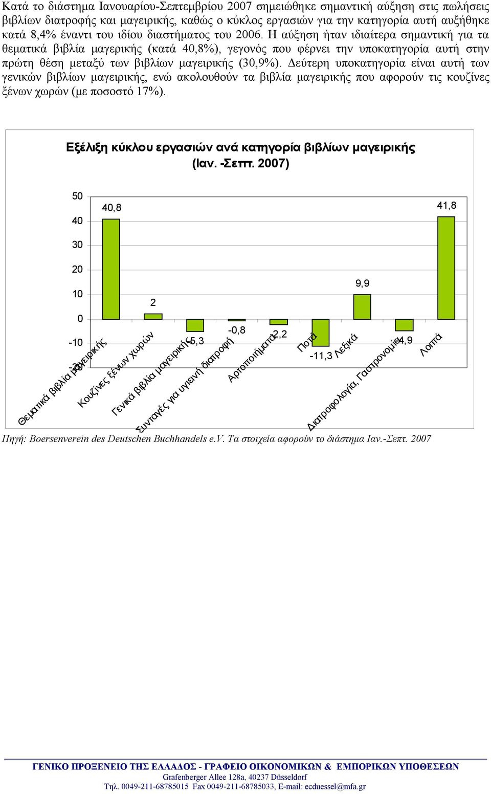 Η αύξηση ήταν ιδιαίτερα σημαντική για τα θεματικά βιβλία μαγερικής (κατά 40,8%), γεγονός που φέρνει την υποκατηγορία αυτή στην πρώτη θέση μεταξύ των βιβλίων μαγειρικής (30,9%).