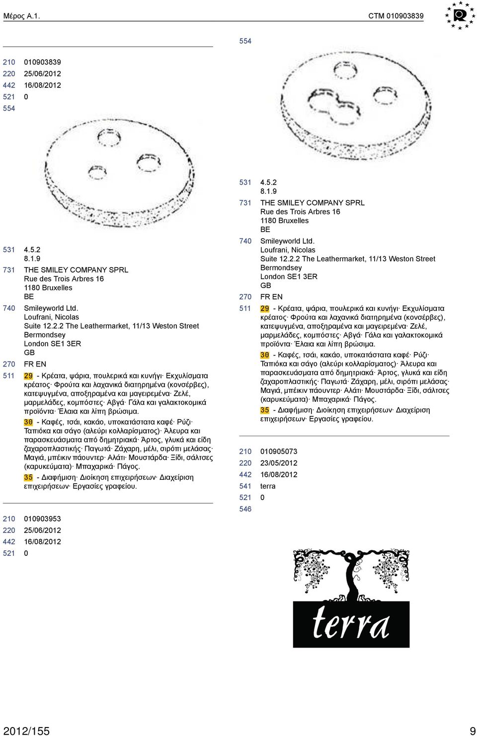 /6/212 531 27 22 4.5.2 8.1.9 THE SMILEY COMPANY SPRL Rue des Trois Arbres 16 118 Bruxelles BE Smileyworld Ltd. Loufrani, Nicolas Suite 12.2.2 The Leathermarket, 11/13 Weston Street Bermondsey London