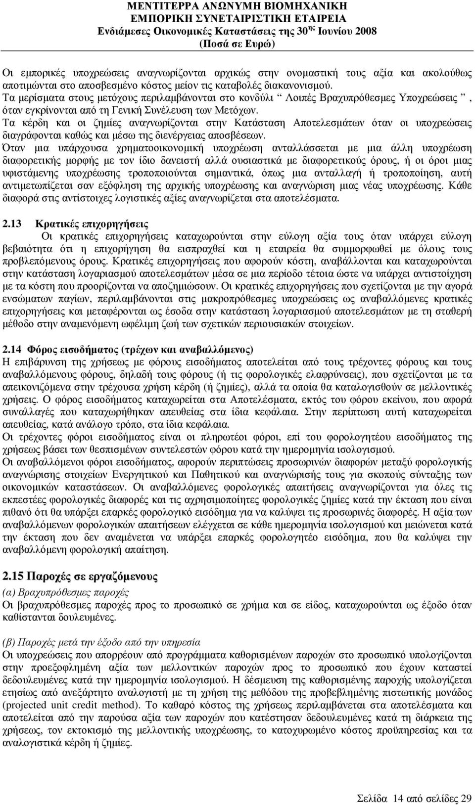 Τα κέρδη και οι ζηµίες αναγνωρίζονται στην Κατάσταση Αποτελεσµάτων όταν οι υποχρεώσεις διαγράφονται καθώς και µέσω της διενέργειας αποσβέσεων.