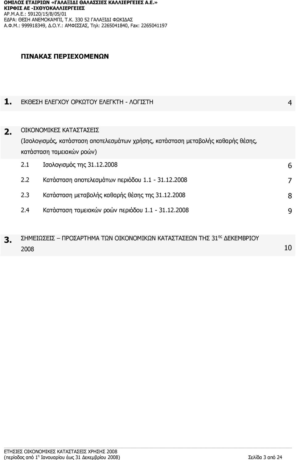 1 Ισολογισμός της 31.12.2008 6 2.2 Κατάσταση αποτελεσμάτων περιόδου 1.1-31.12.2008 7 2.3 Κατάσταση μεταβολής καθαρής θέσης της 31.12.2008 8 2.