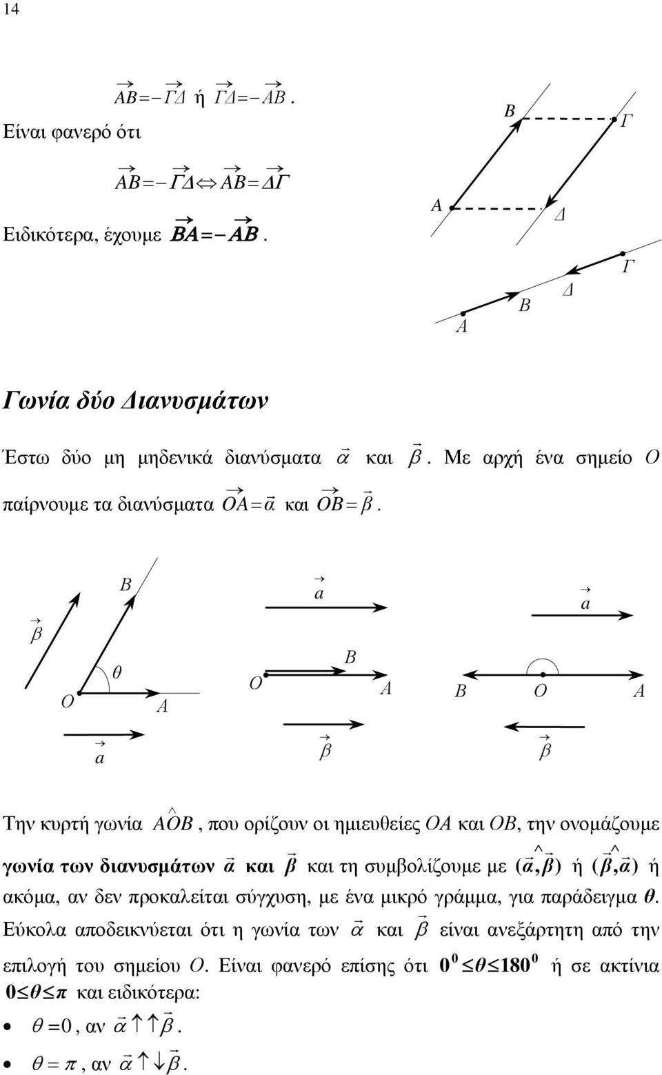 γωνί των δινυσμάτων κι β κι τη συμβολίζουμε με (, β ) ή ( β, ) ή κόμ, ν δεν προκλείτι σύγχυση, με έν μικρό γράμμ, γι πράδειγμ θ Εύκολ