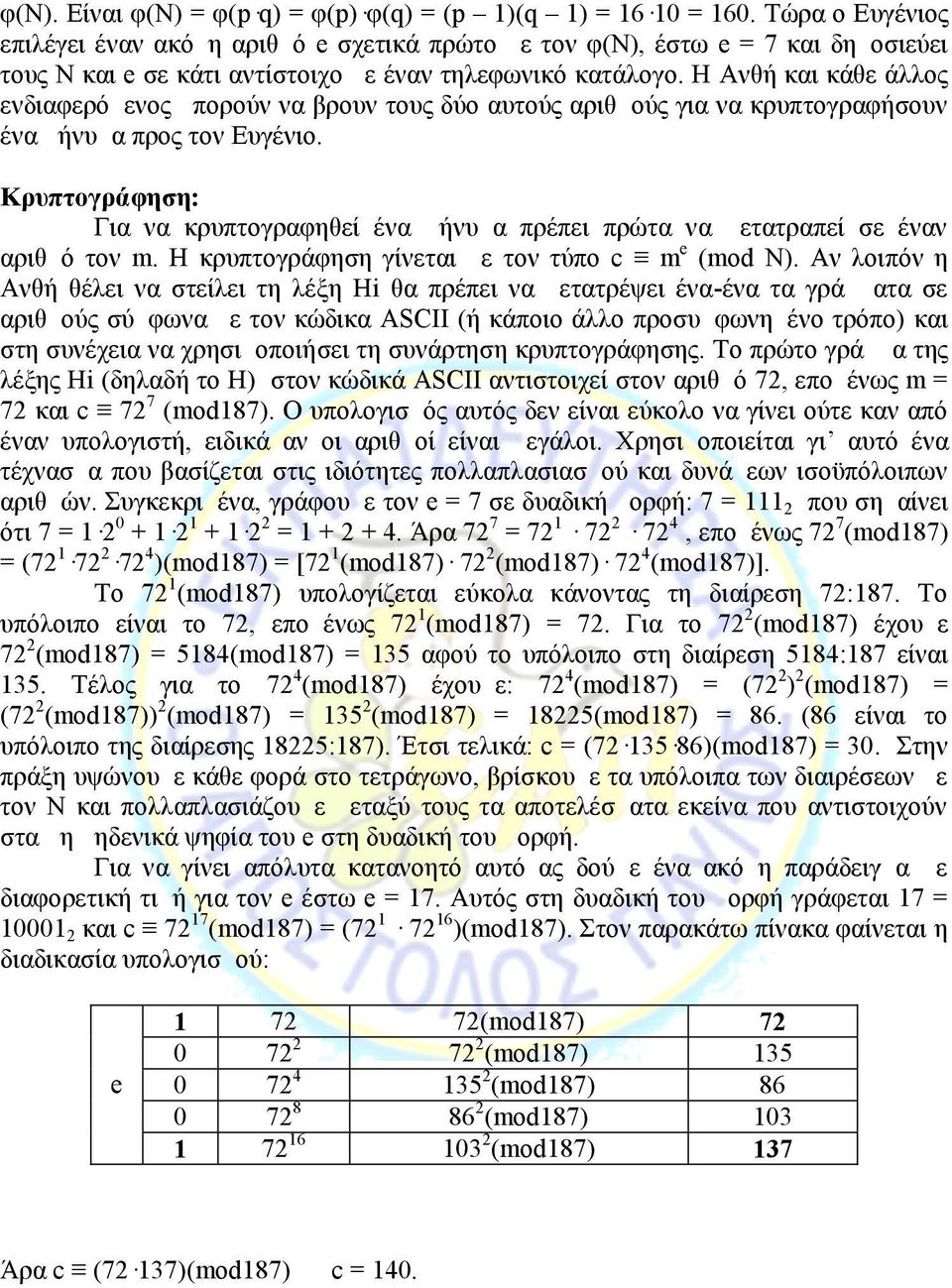 Η Ανθή και κάθε άλλος ενδιαφερόμενος μπορούν να βρουν τους δύο αυτούς αριθμούς για να κρυπτογραφήσουν ένα μήνυμα προς τον Ευγένιο.