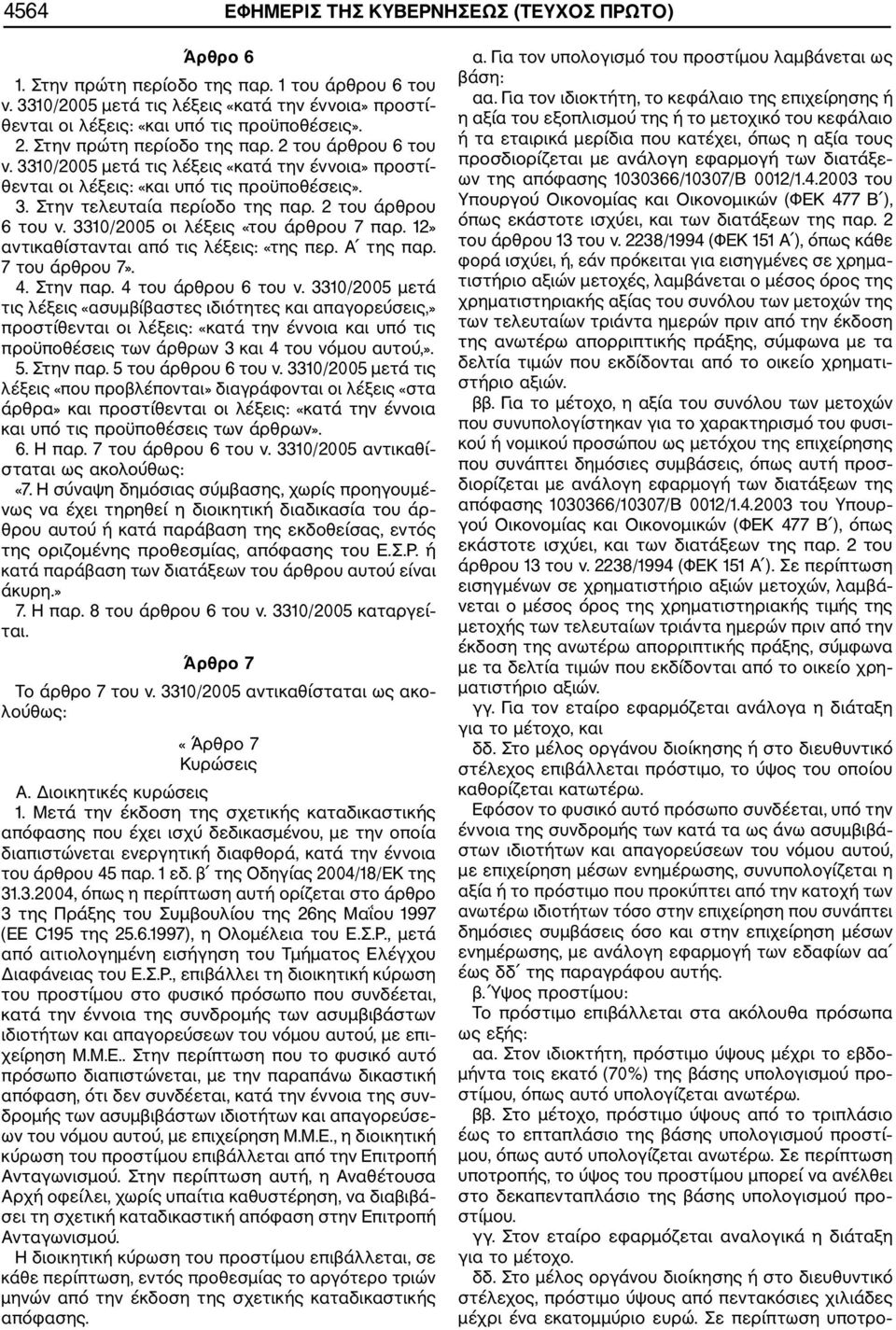 3310/2005 μετά τις λέξεις «κατά την έννοια» προστί θενται οι λέξεις: «και υπό τις προϋποθέσεις». 3. Στην τελευταία περίοδο της παρ. 2 του άρθρου 6 του ν. 3310/2005 οι λέξεις «του άρθρου 7 παρ.