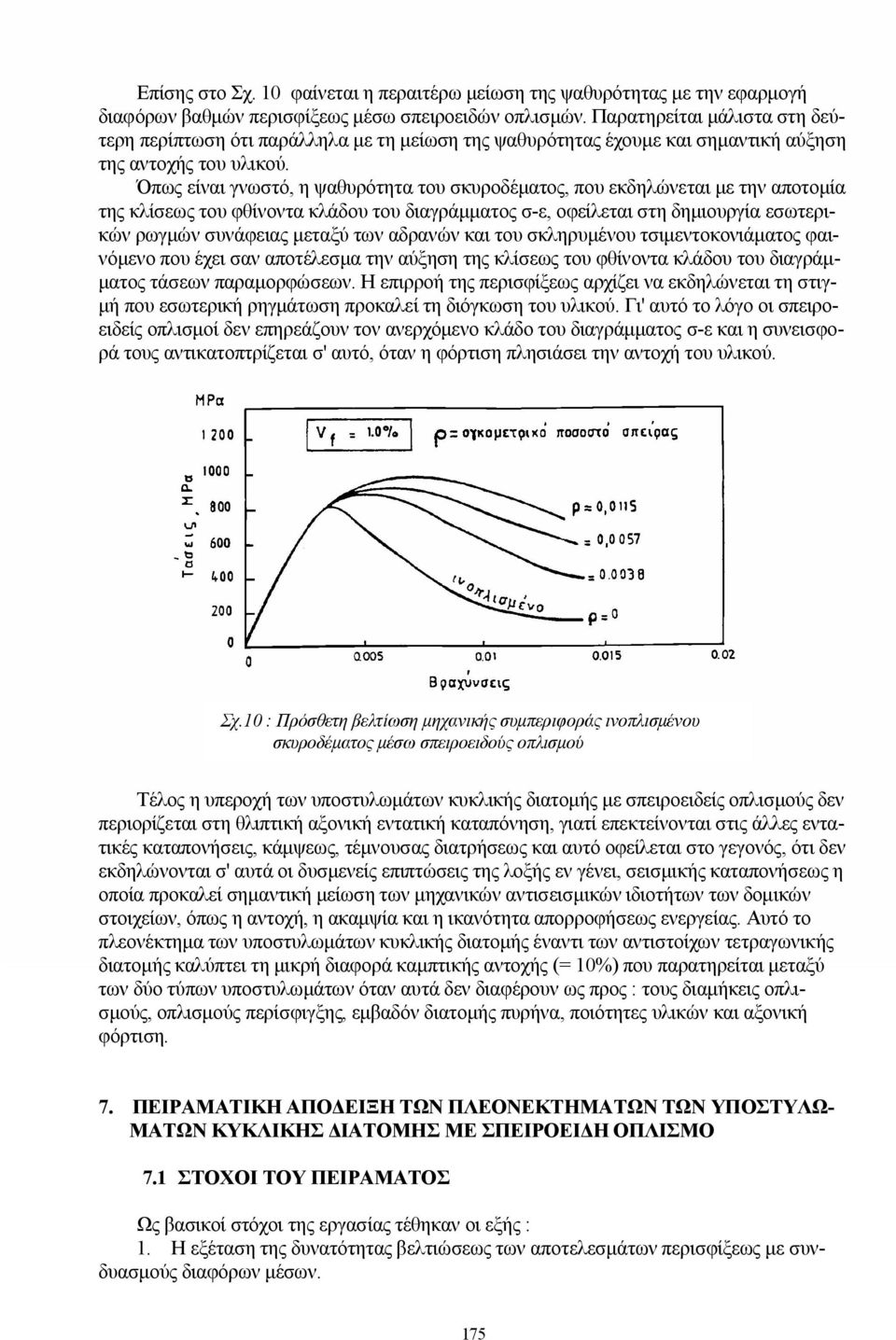 Όπως είναι γνωστό, η ψαθυρότητα του σκυροδέματος, που εκδηλώνεται με την αποτομία της κλίσεως του φθίνοντα κλάδου του διαγράμματος σ-ε, οφείλεται στη δημιουργία εσωτερικών ρωγμών συνάφειας μεταξύ των