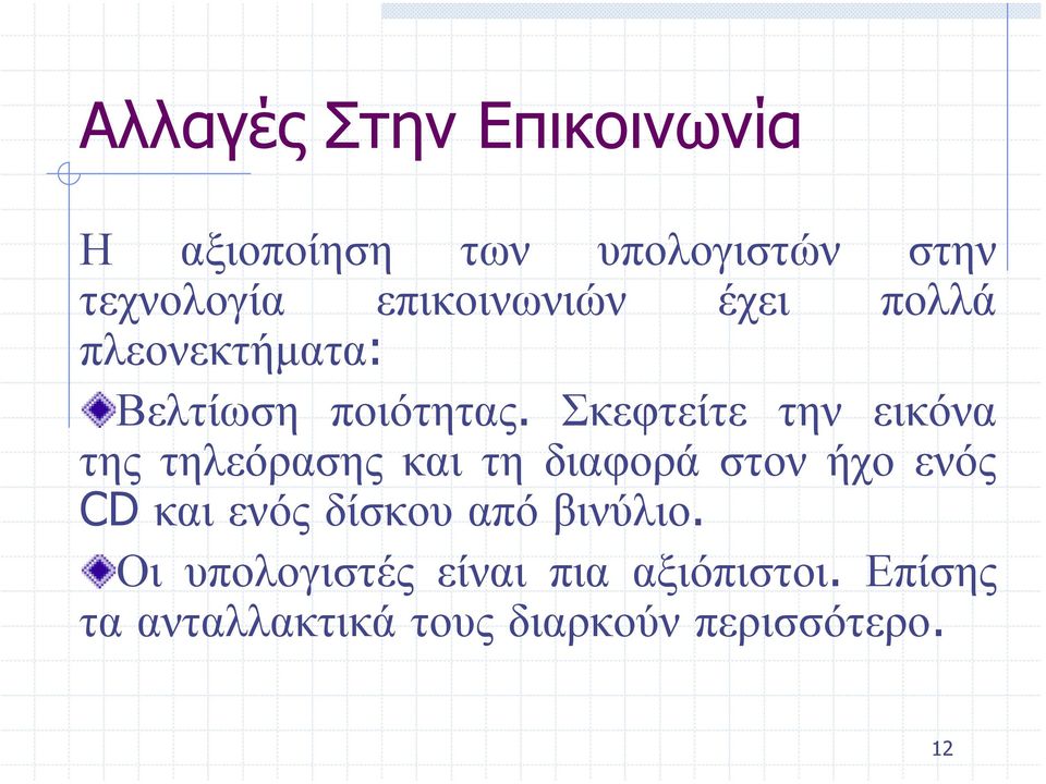 Σκεφτείτε την εικόνα της τηλεόρασης και τη διαφορά στον ήχο ενός CD και ενός