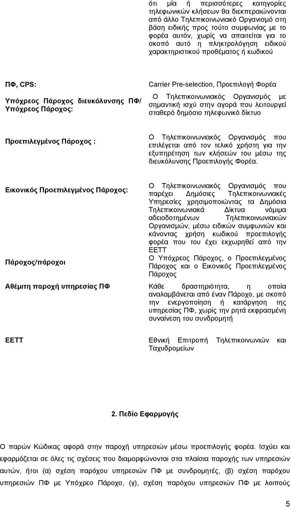 με σημαντική ισχύ στην αγορά που λειτουργεί σταθερό δημόσιο τηλεφωνικό δίκτυο Προεπιλεγμένος Πάροχος : Ο Τηλεπικοινωνιακός Οργανισμός που επιλέγεται από τον τελικό χρήστη για την εξυπηρέτηση των