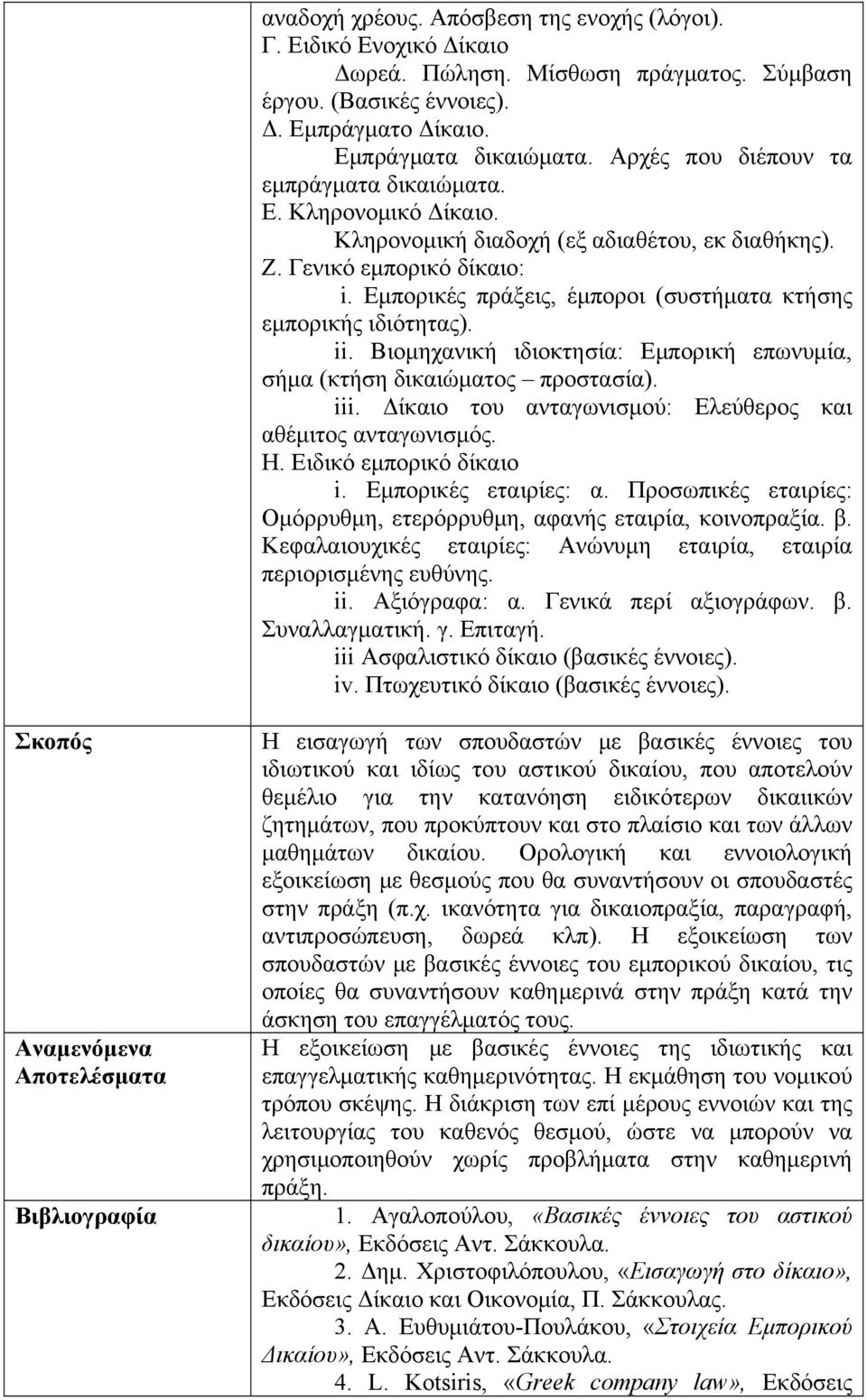 Εμπορικές πράξεις, έμποροι (συστήματα κτήσης εμπορικής ιδιότητας). ii. Βιομηχανική ιδιοκτησία: Εμπορική επωνυμία, σήμα (κτήση δικαιώματος προστασία). iii.