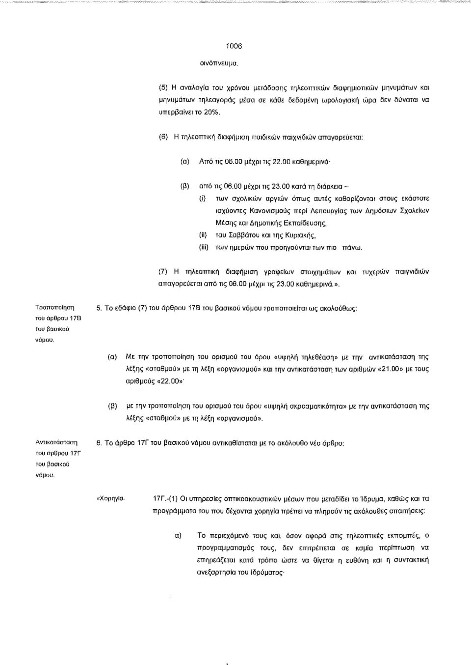 παιδικών παιχνιδιών απαγορεύεται: (α) Από τις 06.00 μέχρι τις 22.00 καθημερινά- από τις 06.00 μέχρι τις 23.