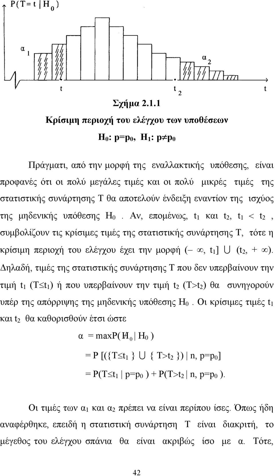 συνάρτησης Τ θα αποτελούν ένδειξη εναντίον της ισχύος της μηδενικής υπόθεσης Η 0.