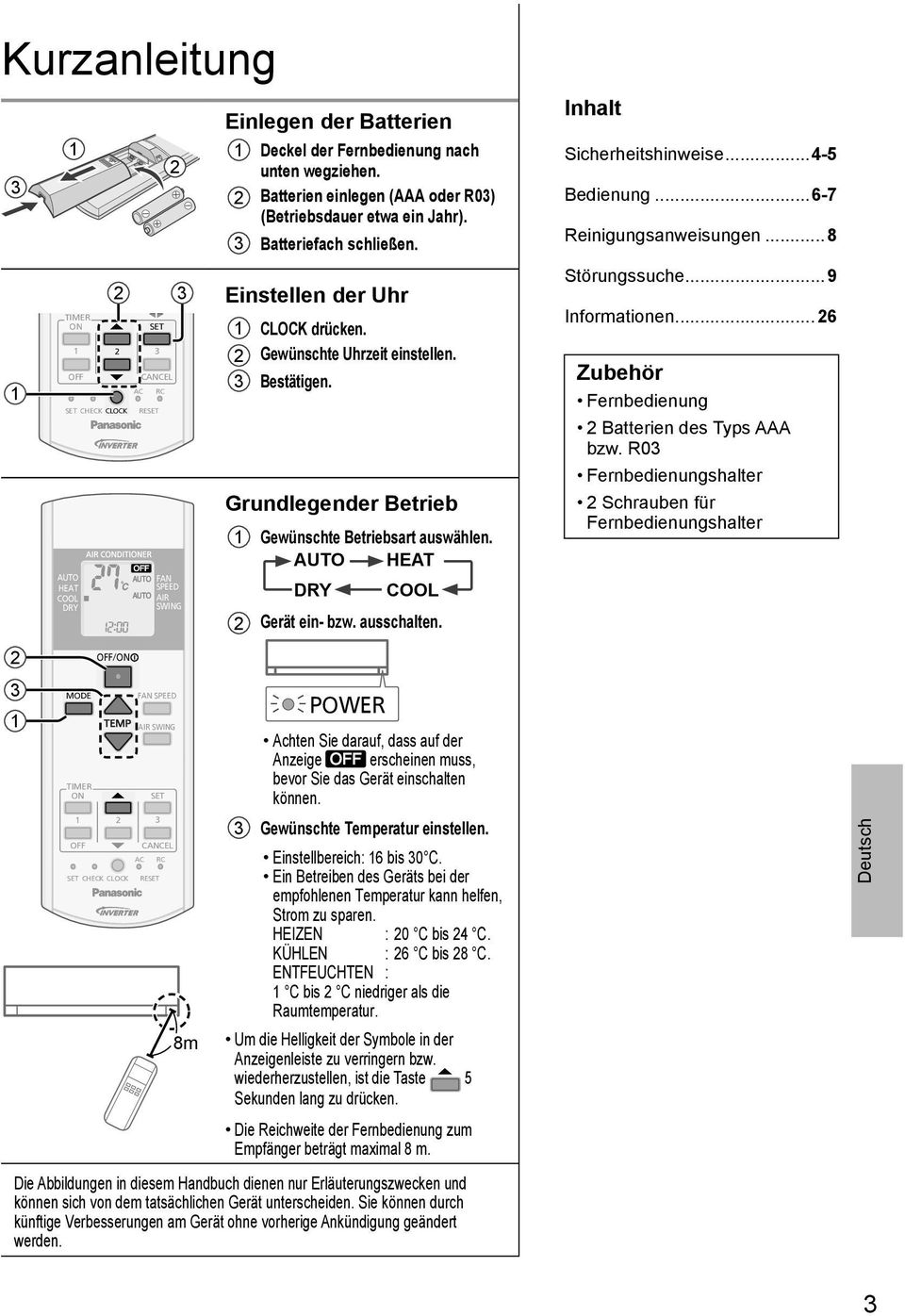 Grundlegender Betrieb Gewünschte Betriebsart auswählen. AUTO HEAT DRY COOL Gerät ein- bzw. ausschalten.