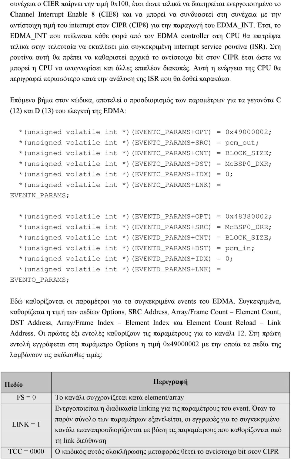 Έτσι, το EDMA_INT που στέλνεται κάθε φορά από τον EDMA controller στη CPU θα επιτρέψει τελικά στην τελευταία να εκτελέσει μία συγκεκριμένη interrupt service ρουτίνα (ISR).