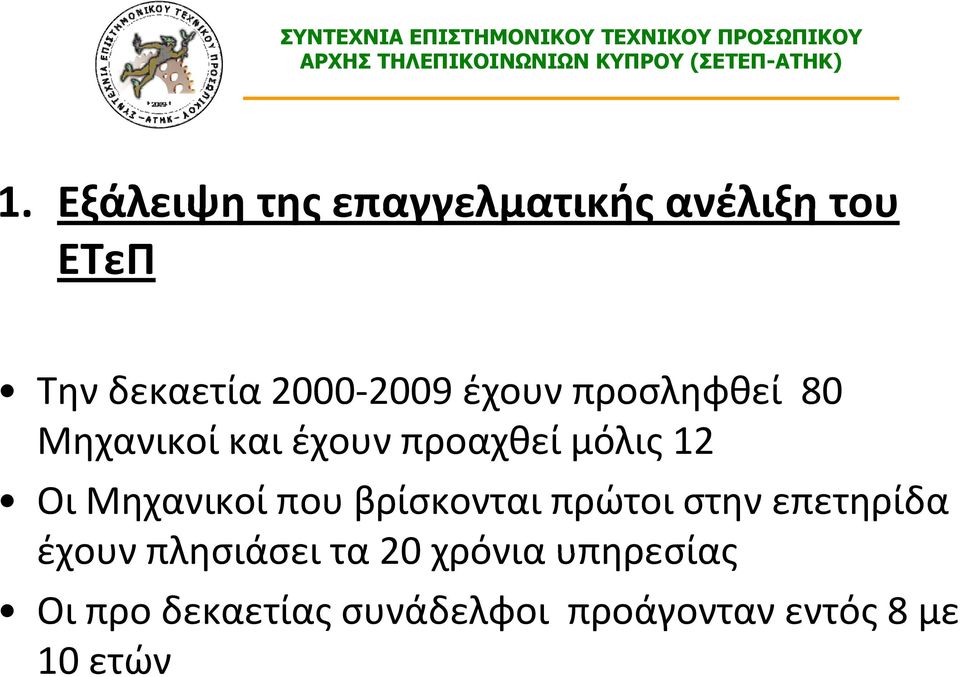 Μηχανικοί που βρίσκονται πρώτοι στην επετηρίδα έχουν πλησιάσει τα 20