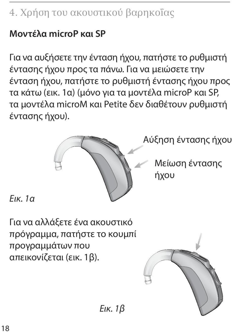 1α) (μόνο για τα μοντέλα microp και SP, τα μοντέλα microm και Petite δεν διαθέτουν ρυθμιστή έντασης ήχου). Εικ.