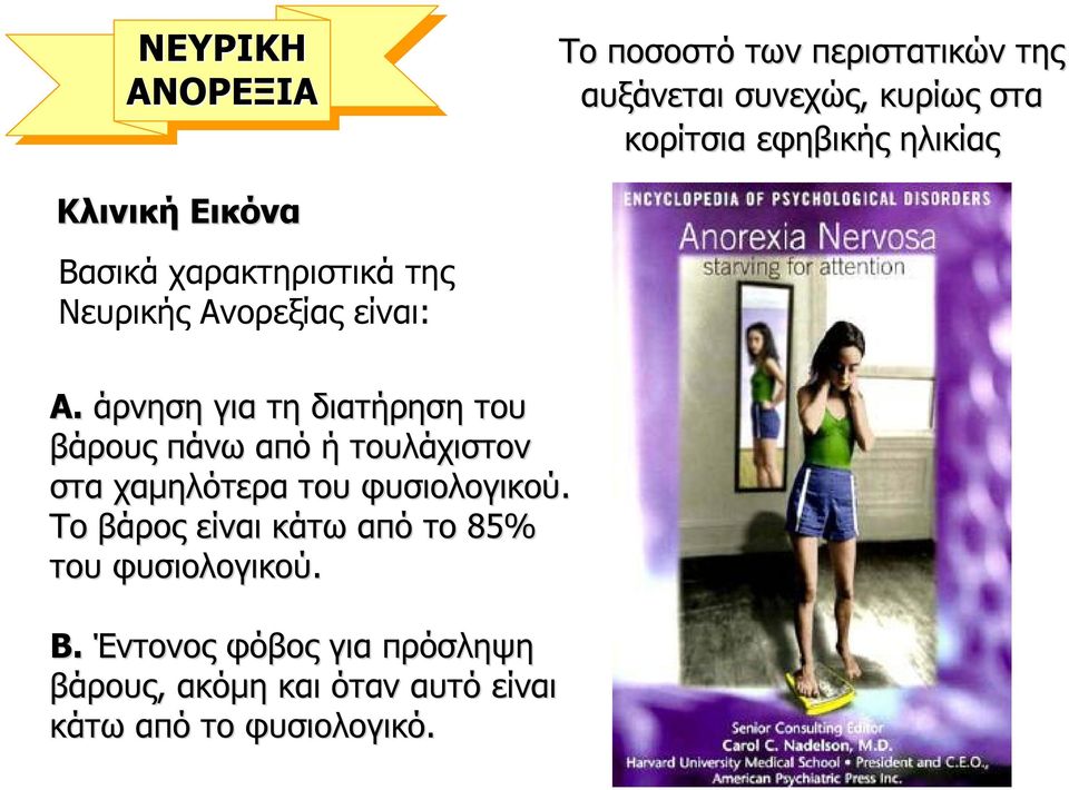 άρνηση για τη διατήρηση του βάρους πάνω από ή τουλάχιστον στα χαµηλότερα του φυσιολογικού.