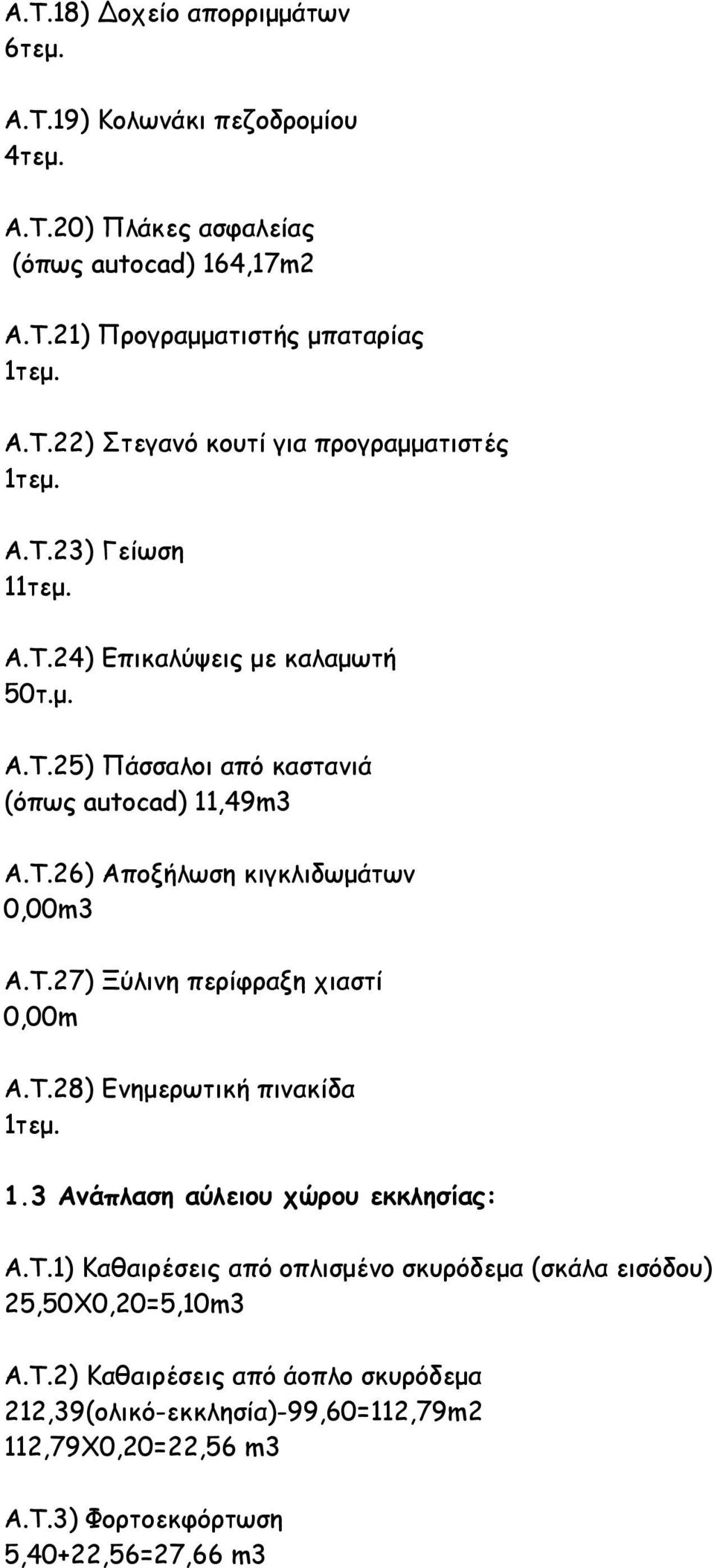 T.28) Ενηµερωτική πινακίδα 1.3 Ανάπλαση αύλειου χώρου εκκλησίας: Α.Τ.