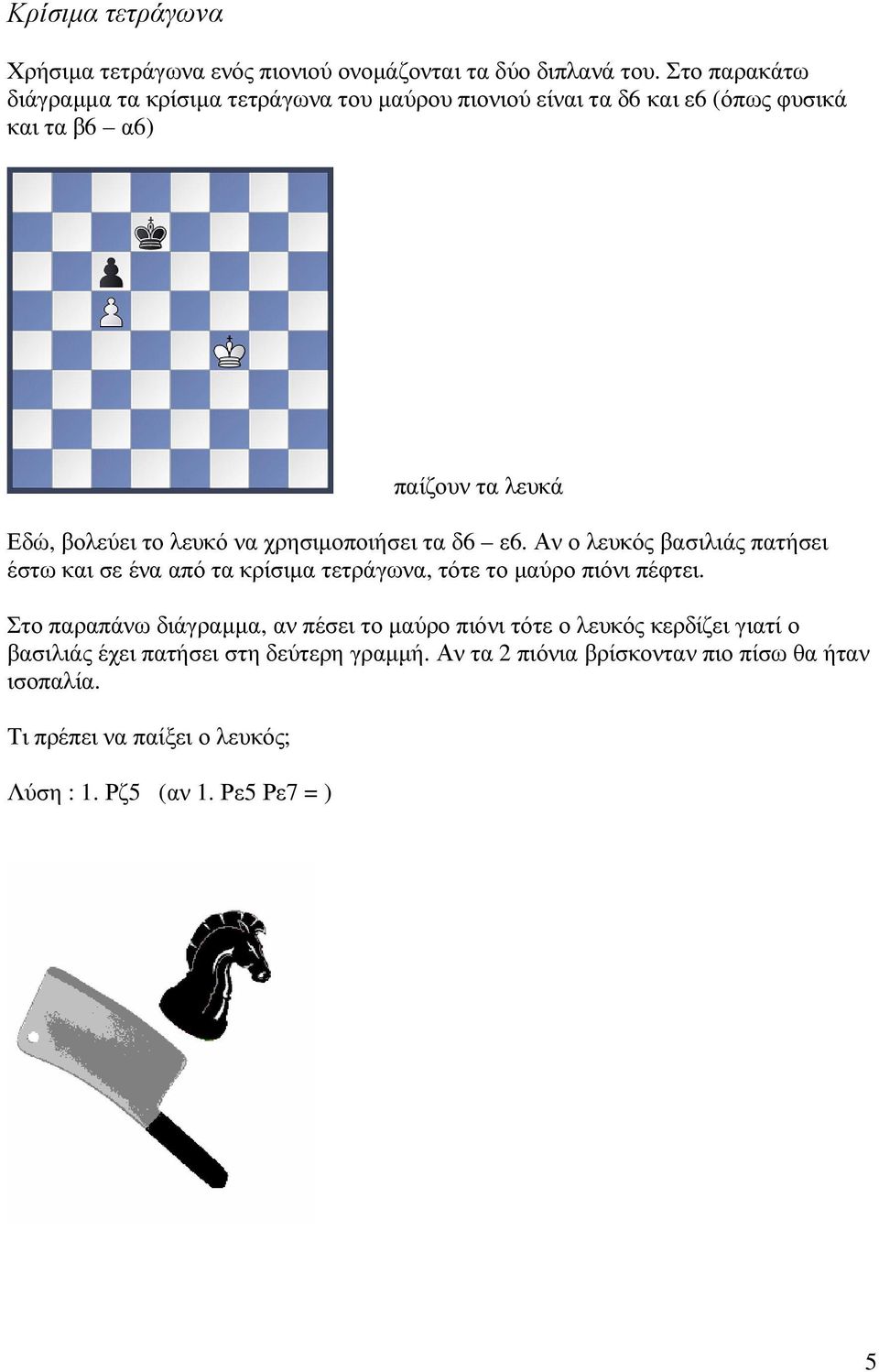 να χρησιµοποιήσει τα δ6 ε6. Αν ο λευκός βασιλιάς πατήσει έστω και σε ένα από τα κρίσιµα τετράγωνα, τότε το µαύρο πιόνι πέφτει.
