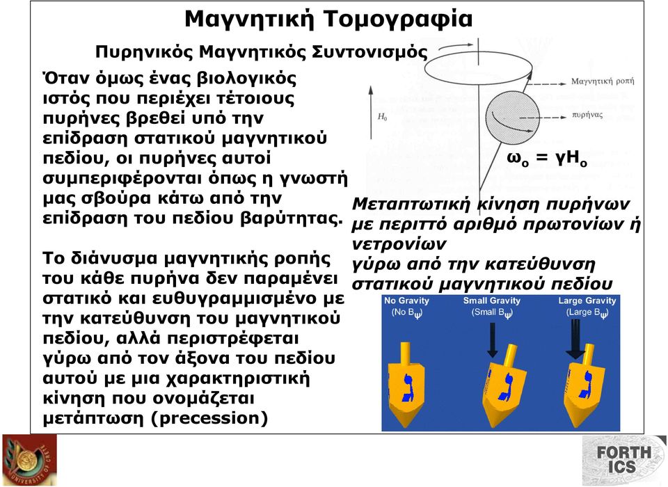 Το διάνυσµα µαγνητικής ροπής του κάθε πυρήνα δεν παραµένει στατικό και ευθυγραµµισµένο µε την κατεύθυνση του µαγνητικού πεδίου, αλλά περιστρέφεται γύρω από