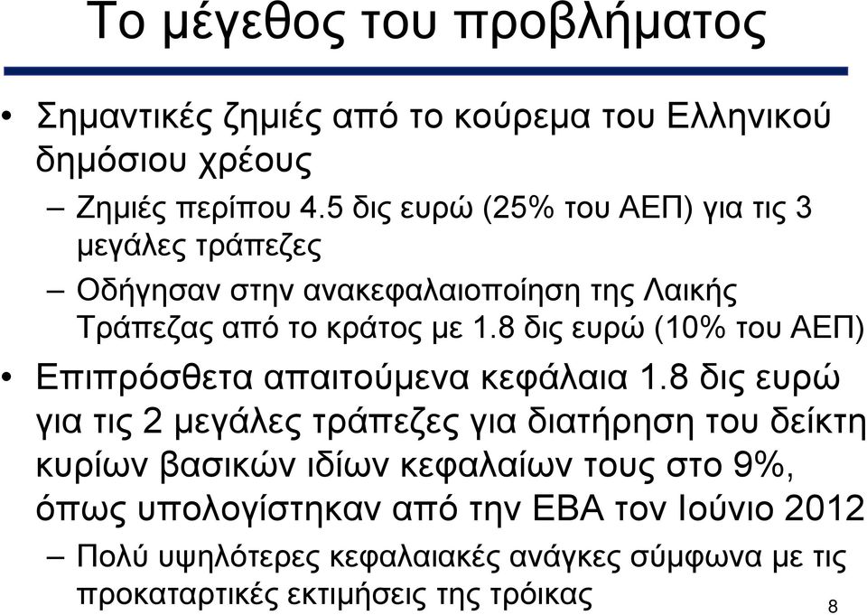 8 δις ευρώ (10% του ΑΕΠ) Επιπρόσθετα απαιτούμενα κεφάλαια 1.