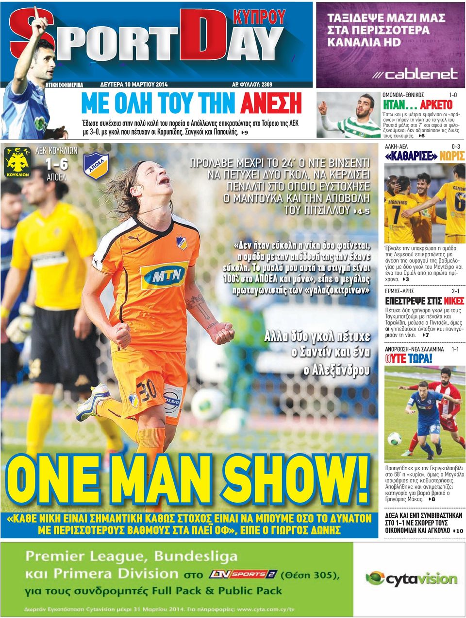 9 ΑΠΟΕΛ ΠΡΟΛΑΒΕ ΜΕΧΡΙ ΤΟ 24 Ο ΝΤΕ ΒΙΝΣΕΝΤΙ ΝΑ ΠΕΤΥΧΕΙ ΔΥΟ ΓΚΟΛ, ΝΑ ΚΕΡΔΙΣΕΙ ΠΕΝΑΛΤΙ ΣΤΟ ΟΠΟΙΟ ΕΥΣΤΟΧΗΣΕ Ο ΜΑΝΤΟΥΚΑ ΚΑΙ ΤΗΝ ΑΠΟΒΟΛΗ ΤΟΥ ΠΙΤΣΙΛΛΟΥ 4-5 «Δεν ήταν εύκολη η νίκη όσο φαίνεται, η ομάδα με