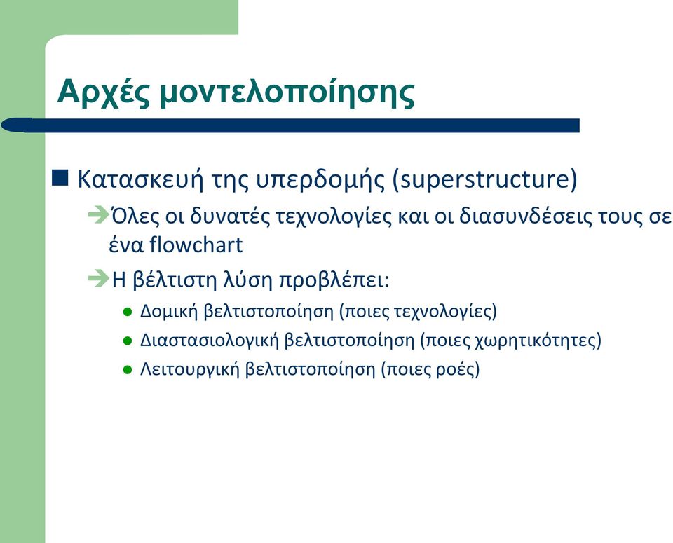 λύση προβλέπει: Δομική βελτιστοποίηση (ποιες τεχνολογίες) Διαστασιολογική