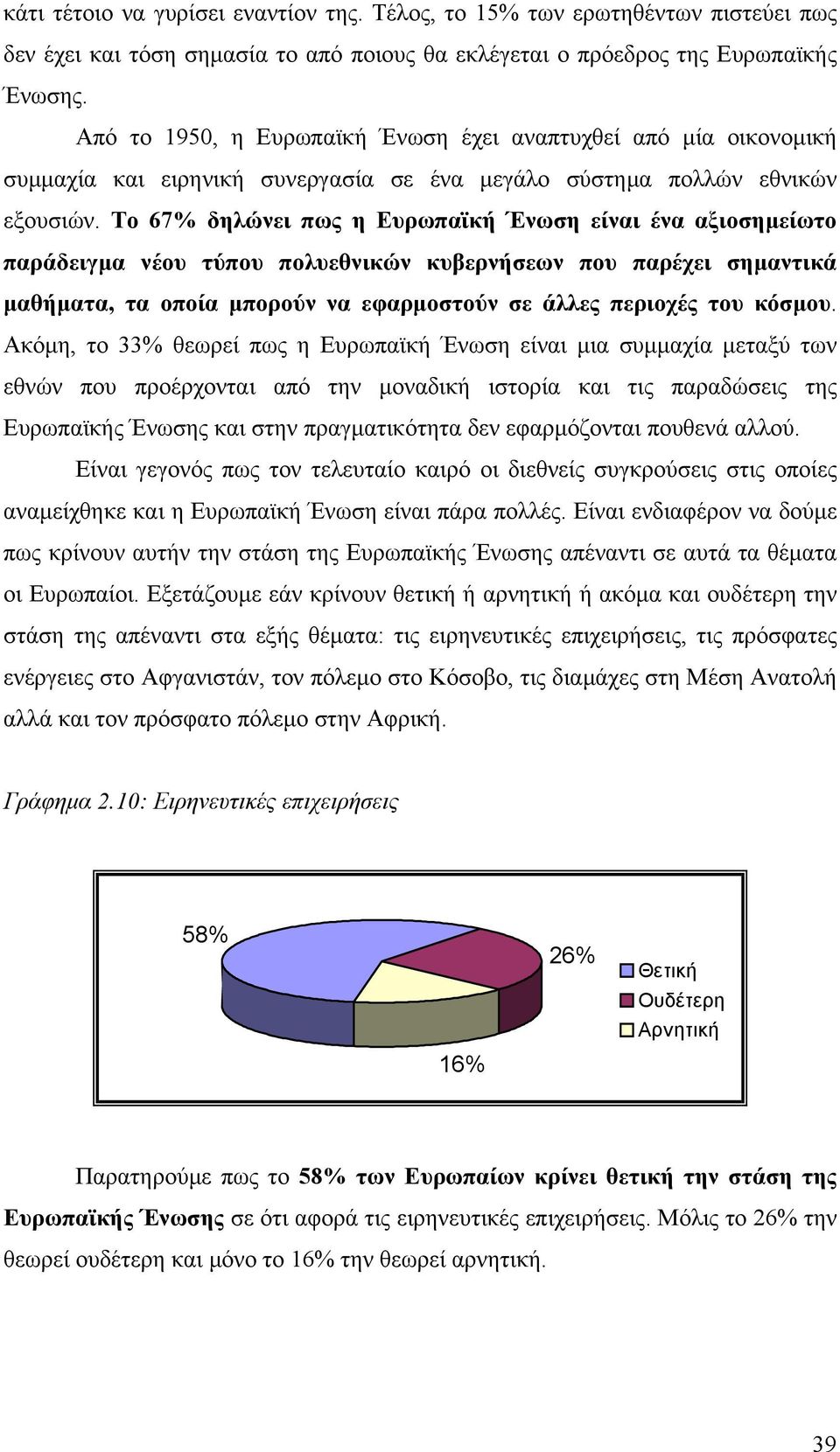 Το 67% δηλώνει πως η Ευρωπαϊκή Ένωση είναι ένα αξιοσηµείωτο παράδειγµα νέου τύπου πολυεθνικών κυβερνήσεων που παρέχει σηµαντικά µαθήµατα, τα οποία µπορούν να εφαρµοστούν σε άλλες περιοχές του κόσµου.