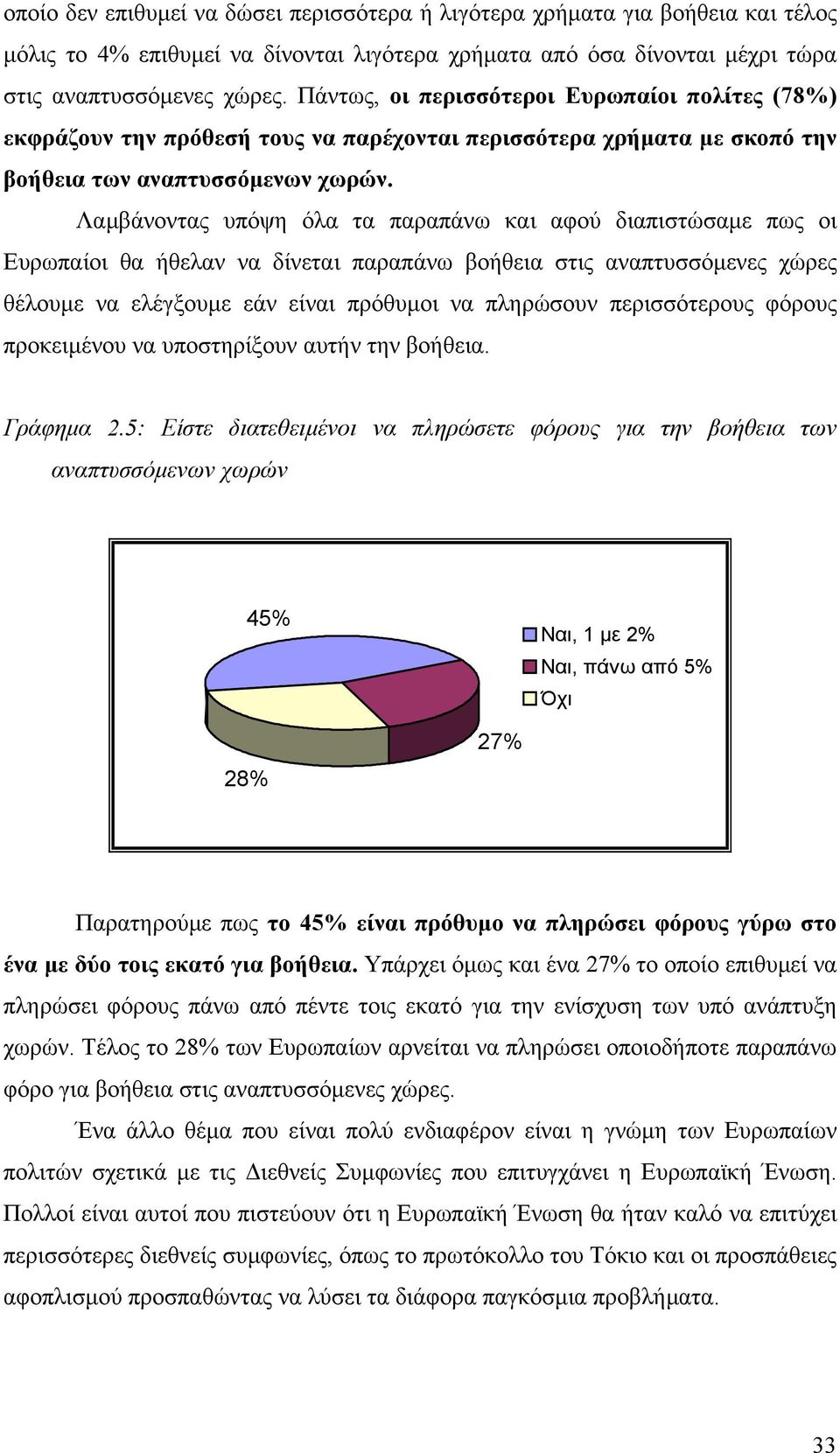 Λαµβάνοντας υπόψη όλα τα παραπάνω και αφού διαπιστώσαµε πως οι Ευρωπαίοι θα ήθελαν να δίνεται παραπάνω βοήθεια στις αναπτυσσόµενες χώρες θέλουµε να ελέγξουµε εάν είναι πρόθυµοι να πληρώσουν