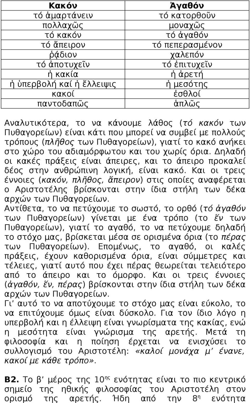 του αδιαμόρφωτου και του χωρίς όρια. Δηλαδή οι κακές πράξεις είναι άπειρες, και το άπειρο προκαλεί δέος στην ανθρώπινη λογική, είναι κακό.